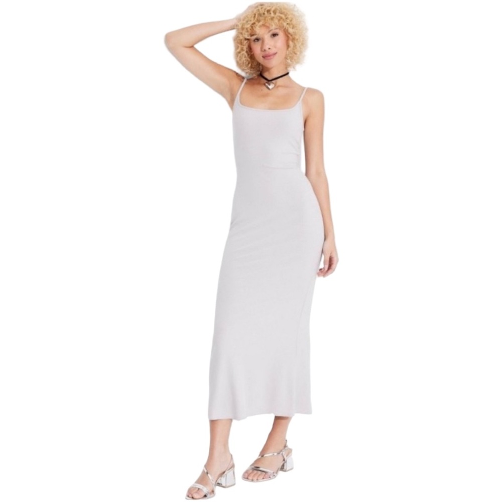 Wild Fable Women’s Gray Ribbed Long Midi Body Dress Spaghetti Strap Large‎ EUC